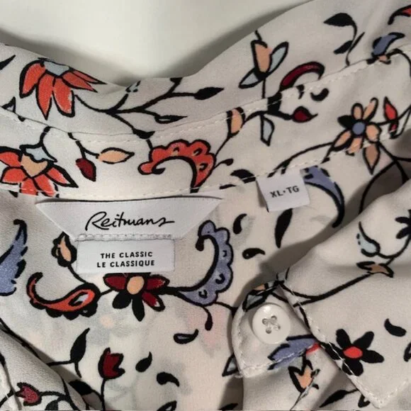 Reitmans Floral Blouse XL Lightweight Button Front Shirt Long Sleeve Boho Top - Picture 4 of 11